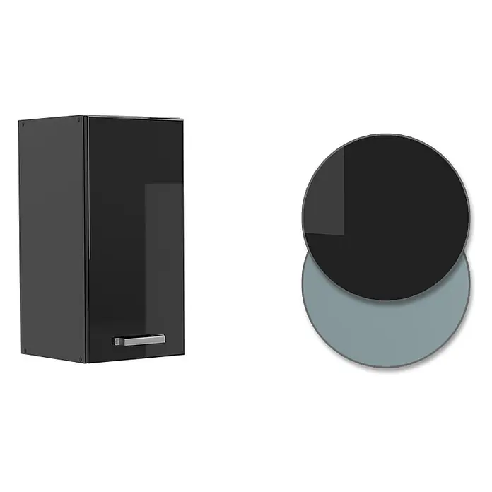 Vicco Hängeschrank R-Line, Schwarz Hochglanz, 30 cm -  - Schwarzer Hochglanz-Wandschrank mit silbernem Griff.