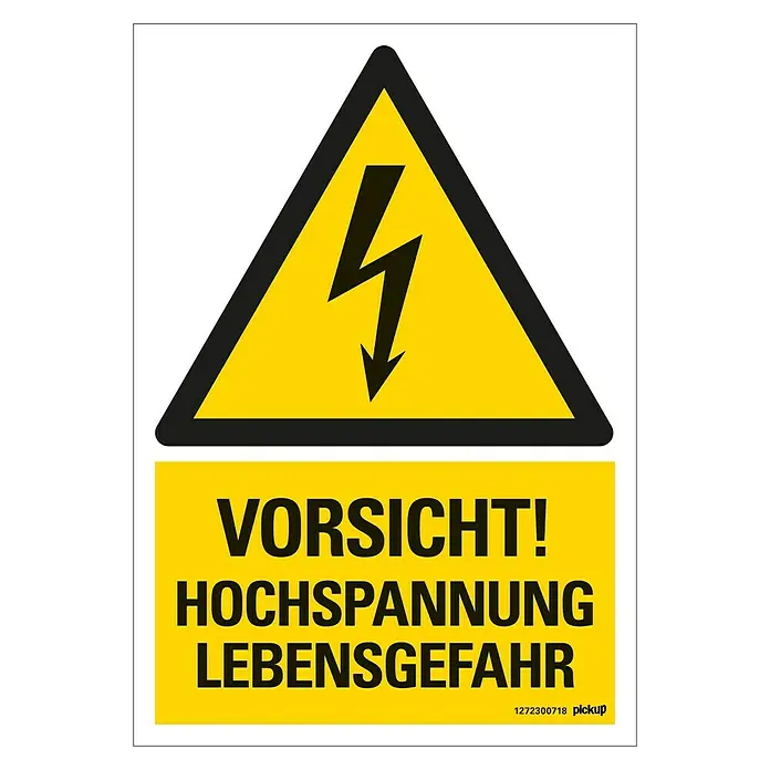 Pickup Warnschild - L x B: 23 x 33 cm, Vorsicht Hochspannung - Warnschild "Vorsicht! Hochspannung Lebensgefahr" mit Blitzsymbol, das auf elektrische Gefahren und potenziell tödliche Hochspannung hinweist.