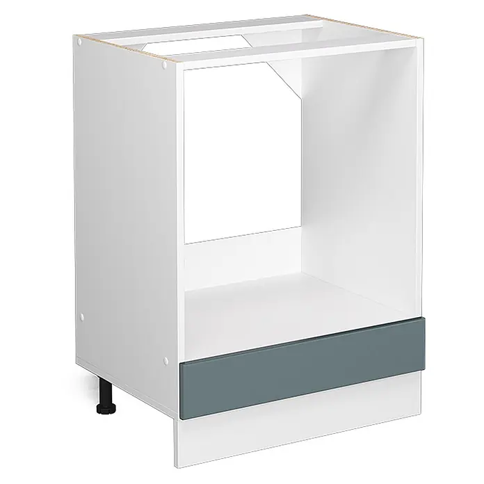 Vicco Schrankküche R-Line Blau-Grau ohne Arbeitsplatte - Blau-Grau, Herdumbauschrank 60 cm - Weißer Küchenunterschrank-Korpus mit grauer Sockelblende und verstellbaren Füßen, für Einbaugeräte.