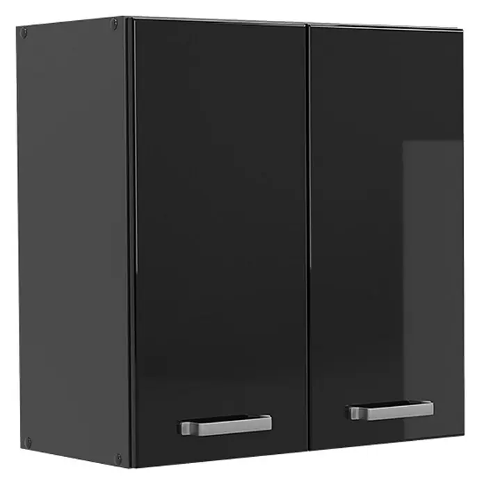 Vicco Hängeschrank R-Line, Schwarz Hochglanz, 60 cm -  - Schwarzer, glänzender zweitüriger Wandschrank mit silbernen Griffen zur Aufbewahrung.
