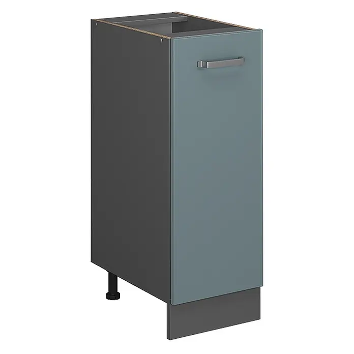 Vicco Schrankküche R-Line Blau-Grau ohne Arbeitsplatte - Blau-Grau, Apothekerunterschrank 30 cm - Dunkelgrauer Unterschrank mit türkiser Schubladenfront und silbernem Griff, für Küche oder Hauswirtschaftsraum.