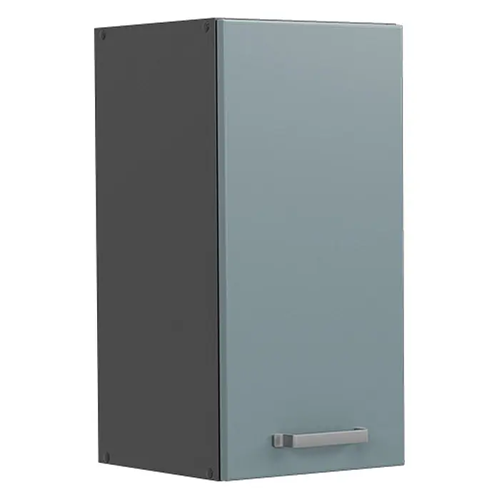 Vicco Schrankküche R-Line Blau-Grau - Blau-Grau, Hängeschrank 30 cm - Hellblau-grauer Wandschrank mit dunkelgrauer Seitenwand und silbernem Griff.