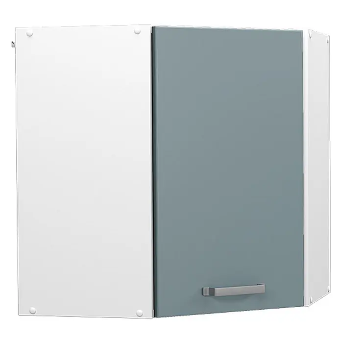 Vicco Schrankküche R-Line Blau-Grau - Blau-Grau, Eckhängeschrank 57 cm - Zweitüriger Eckwandschrank in Weiß und Graublau mit silbernem Griff.