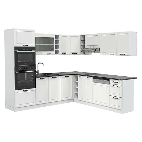 Vicco  Eckküche R-Line Weiß Landhaus/Weiß, AP Anthrazit