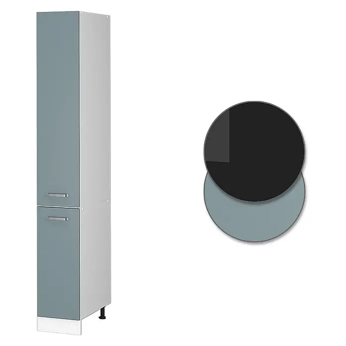 Vicco Schrankküche R-Line Blau-Grau - Blau-Grau, Apothekerhochschrank 30 cm - Hoher Hochschrank mit blaugrauen Türen, weißem Korpus und Metallgriffen. Inklusive passender Farbmuster.