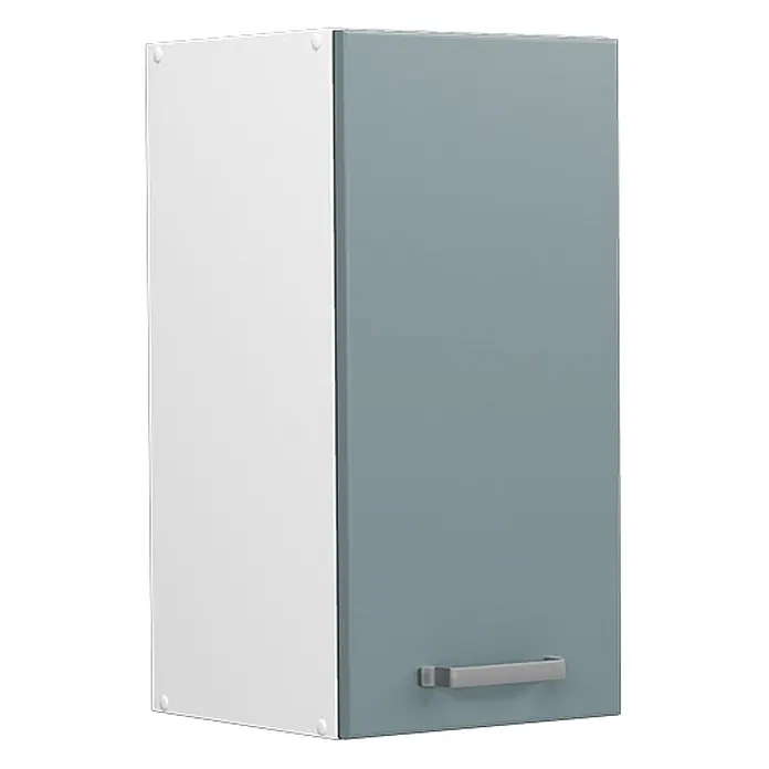 Vicco Schrankküche R-Line Blau-Grau - Blau-Grau, Hängeschrank 30 cm - Wandschrank für die Küche mit weißem Korpus, blaugrauer Tür und silbernem Griff.