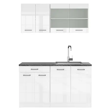 Vicco  Singleküche R-Line Weiß Hochglanz/Weiß, AP Anthrazit