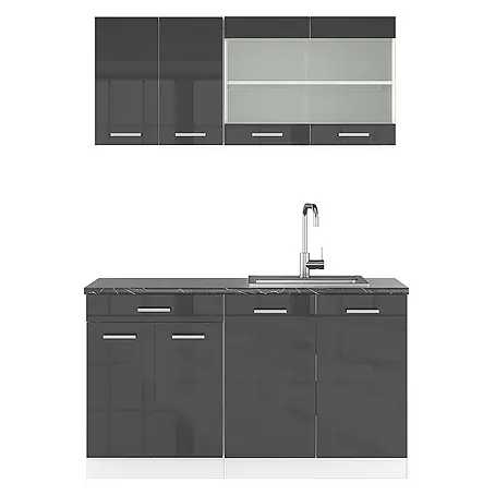 Vicco Singleküche R-Line, Anthrazit Hochglanz, 140 cm