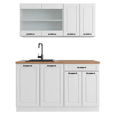 Vicco  Singleküche R-Line Weiß Landhaus/Weiß, AP Eiche