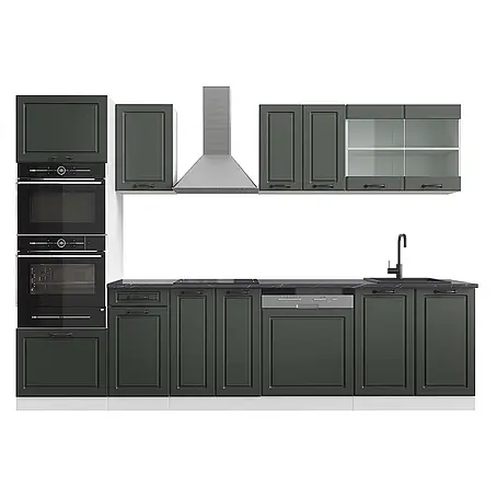 Vicco  Küchenzeile R-Line Anthrazit Landhaus/Weiß mit Hochschrank, AP Anthrazit
