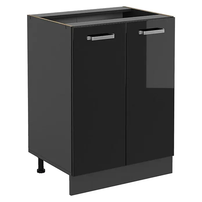 Vicco Schrankküche R-Line Schwarz Hochglanz ohne Arbeitsplatte - Schwarz Hochglanz, Unterschrank 60 cm - Schwarzer Hochglanz-Küchenunterschrank mit zwei Türen, Chromgriffen und verstellbaren Füßen.