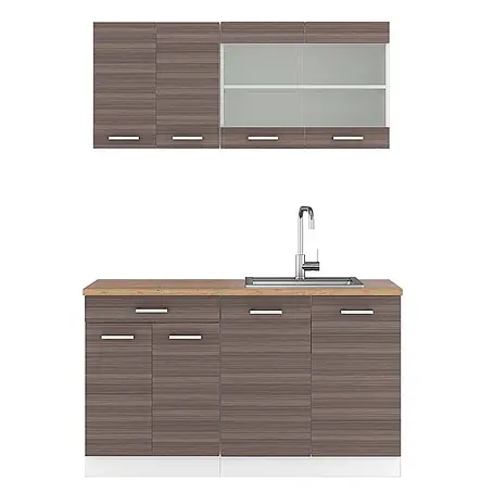 Vicco  Singleküche R-Line Edelgrau/Weiß, AP Eiche