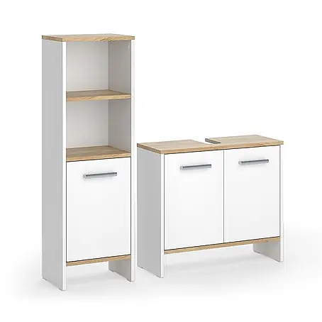 Vicco  Badmöbel-Set Karli Weiß/Goldkraft Eiche 2 Teile