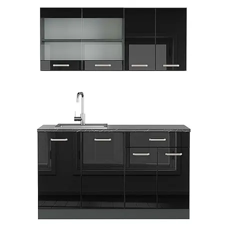 Vicco  Singleküche R-Line Schwarz Hochglanz/Anthrazit, AP Anthrazit