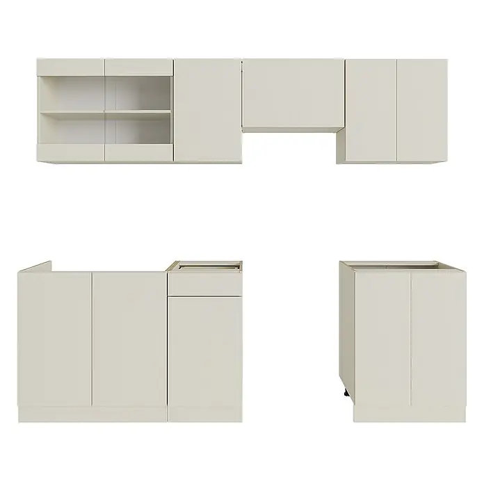 Vicco Küchenzeile R-Line Hellgrau, AP Eiche - Beige, Ohne Elektrogeräte - Modulare, hellbeige Küchenschränke, inklusive Oberschränke mit Regalen und Unterschränke mit Türen und Schubladen.