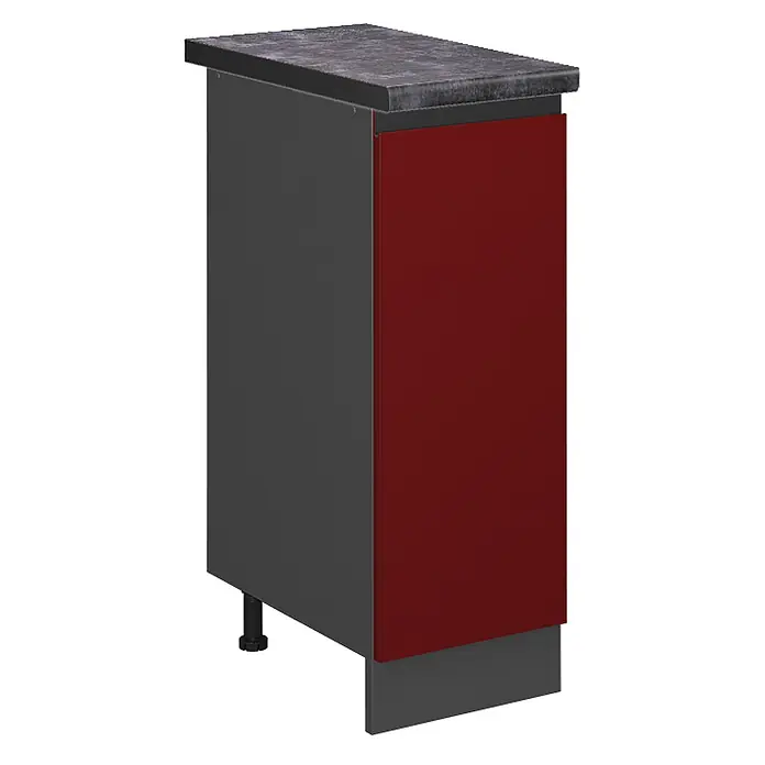 Vicco Apothekerschrank R-Line, Rot, 30 cm -  - Dunkelgrauer Küchenunterschrank mit roter Tür, dunkelgrauer Arbeitsplatte und Sockel.