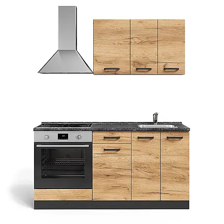Vicco  Singleküche R-Line Goldkraft Eiche mit Herdumbauschrank ohne Arbeitsplatte