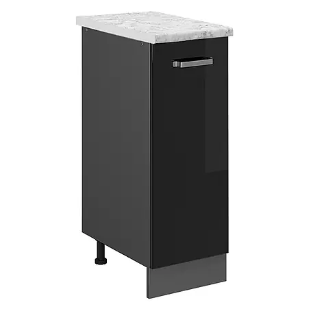 Vicco  Schrankküche R-Line Schwarz Hochglanz AP Marmor