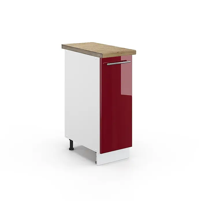 Vicco Schrankküche Fame-Line Bordeaux Hochglanz, AP Eiche - Bordeaux Hochglanz, Apothekerunterschrank 30 cm, AP Eiche
