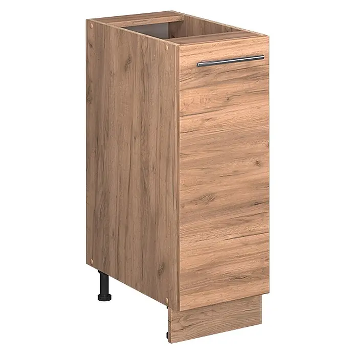 Vicco Schrankküche Fame-Line Goldkraft Eiche ohne Arbeitsplatte - Goldkraft Eiche, Apothekerunterschrank 30 cm - Hellbrauner Küchenunterschrank in Eichenoptik mit einer Schublade, Metallgriff, verstellbaren Füßen und Teil-Sockelblende.