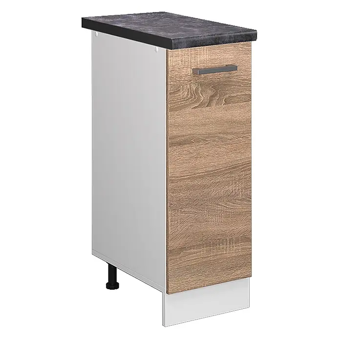 Vicco Schrankküche R-Line Sonoma, AP Anthrazit - Sonoma, Apothekerunterschrank 30 cm, AP Anthrazit - Kompakter Küchenunterschrank mit dunkler Arbeitsplatte, weißer Seite und heller Holzoptik-Front mit Metallgriff.
