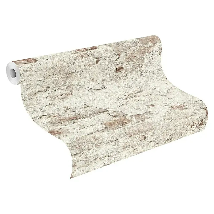 Rasch Vliestapete Bruchstein - Rot/Beige/Weiß, Steinoptik, 10,05 x 0,53 m - Eine Rolle Tapete mit einem Mauerwerk-Design in Beige und Braun. Das Design ahmt eine verwitterte Ziegelmauer nach.