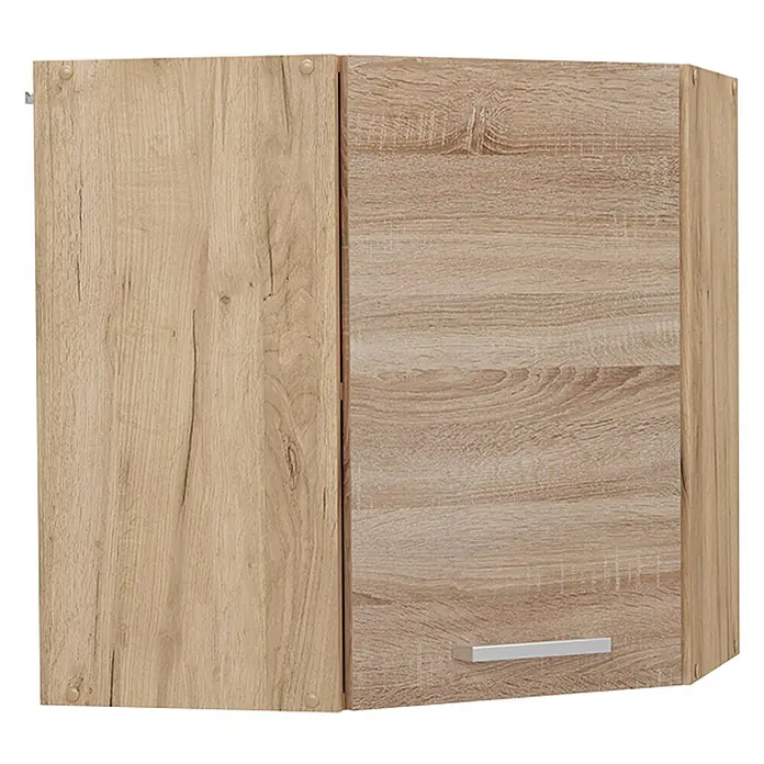 Vicco Schrankküche R-Line Sonoma - Sonoma, Eckhängeschrank 57 cm - Heller Eck-Wandschrank in Holzoptik mit zwei Türen und silbernem Griff.