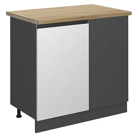 Vicco  Schrankküche R-Line Weiß J-Shape, AP Eiche