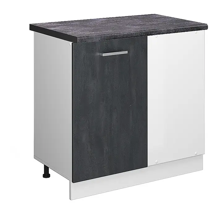 Vicco Eckunterschrank R-Line, Schwarz Beton, 86 cm -  - Küchenunterschrank mit dunkler Arbeitsplatte, dunkelgrauen und weißen Türen, Metallgriff.