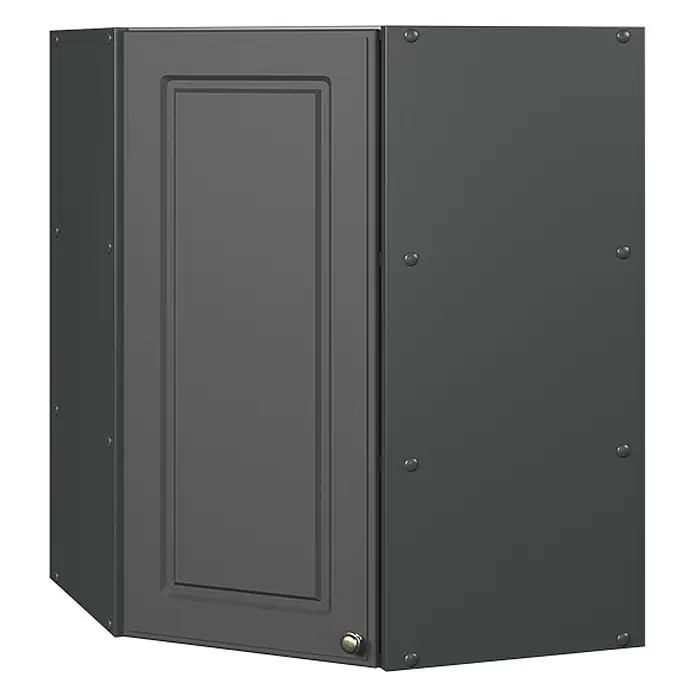 Vicco Schrankküche Fame-Line Anthrazit-Gold Landhaus - Anthrazit-Gold Landhaus, Eckhängeschrank 57 cm - Dunkelgrauer Eckwandschrank mit einer Tür mit vertiefter Füllung und einem Messingknauf.