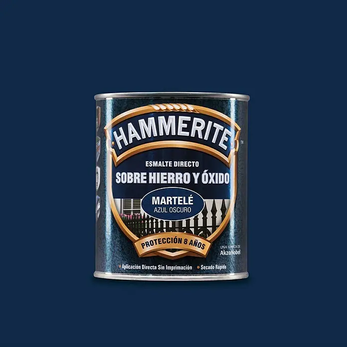 Hammerite Esmalte para metal Hierro y Óxido - Azul oscuro, 750 ml, Efecto martelé - Bote de pintura Hammerite Directo al Óxido, efecto "Martelé", azul oscuro, 8 años de protección, ideal para superficies metálicas exteriores.