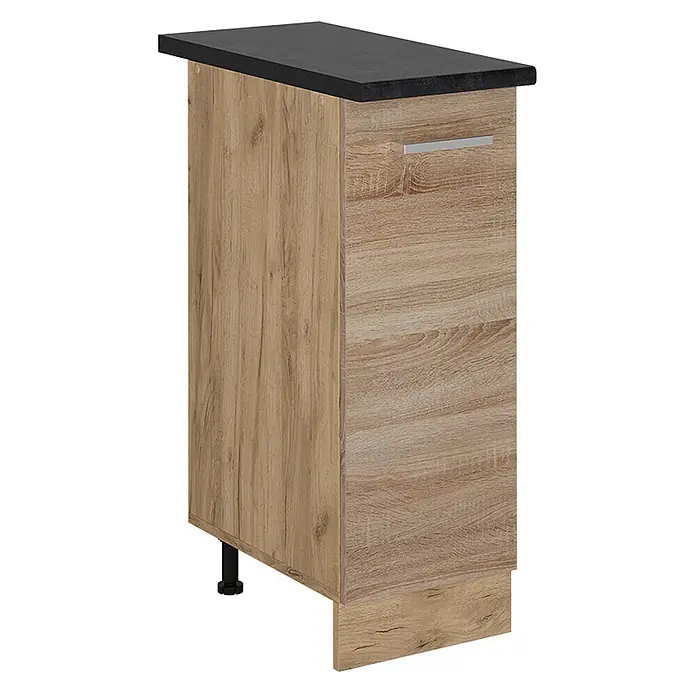 Vicco Schrankküche R-Line Sonoma, AP Anthrazit - Sonoma, Apothekerunterschrank 30 cm, AP Anthrazit - Schmaler Küchenschrank in heller Holzoptik mit schwarzer Platte, silbernem Griff und verstellbaren Füßen.