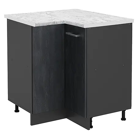 Vicco  Schrankküche R-Line Schwarz Beton AP Marmor