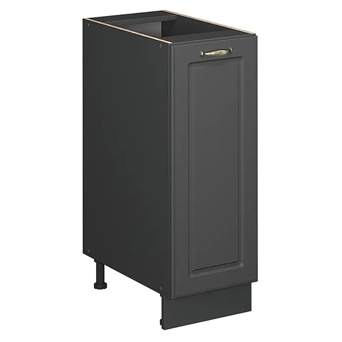 Vicco Schrankküche Fame-Line Anthrazit-Gold Landhaus ohne Arbeitsplatte - Anthrazit-Gold Landhaus, Apothekerunterschrank 30 cm - Dunkelgrauer Küchenunterschrank mit einer Tür, goldenem Griff und verstellbaren Füßen.