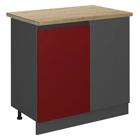 Vicco  Schrankküche R-Line Rot J-Shape, AP Eiche