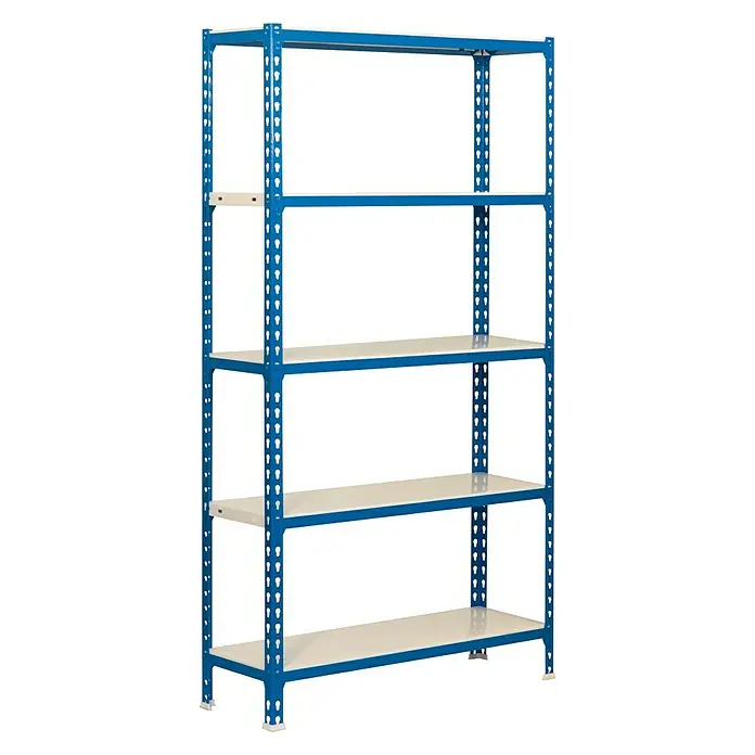 Simonrack Simonclick Metallregal Simonclick Plus - H x B x T: 200 x 100 x 50 cm, Traglast pro Boden: 180 kg, Anzahl Böden: 5 Stk., Stecken, Blau/Weiß - Ein blaues Regal mit fünf Regalböden, ideal für die Lagerung in Garage oder Keller. Das robuste Regal bietet viel Stauraum.