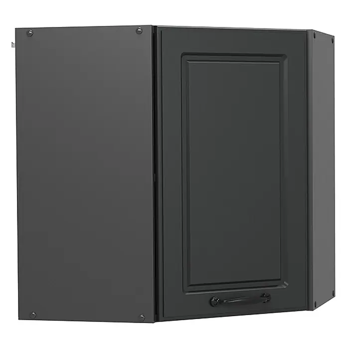 Vicco Schrankküche R-Line Anthrazit Landhaus - Breite: 57 cm, Anthrazit Landhaus, Eckhängeschrank 57 cm - Dunkelgrauer Eckwandschrank mit vertiefter Paneeltür und schwarzem Griff.