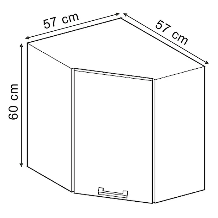 Vicco Schrankküche R-Line Weiß Landhaus - Weiß Landhaus, Eckhängeschrank 57 cm - Eck-Wandschrank mit Tür und Griff; 60 cm Höhe, 57 cm Seitenlänge.