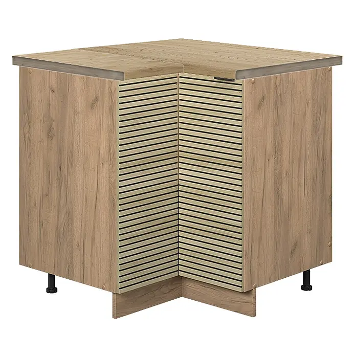 Vicco Schrankküche Fame-Line Eiche Paneel, AP Eiche - Eiche Paneel, Eckunterschrank, AP Eiche - Eckunterschrank in heller Holzoptik mit Lamellenfront, ideal für die Küchenaufbewahrung.