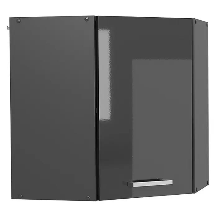 Vicco Schrankküche R-Line Anthrazit Hochglanz - Anthrazit Hochglanz, Eckhängeschrank - Glänzender anthrazitfarbener Eck-Hängeschrank mit zwei Türen und elegantem Silbergriff.
