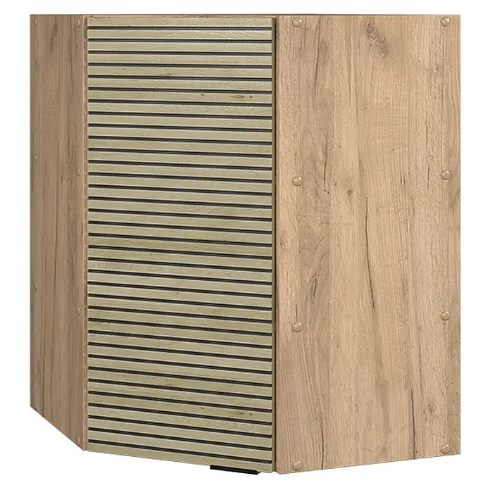 Vicco Schrankküche Fame-Line Eiche Paneel - Eiche Paneel, Eckhängeschrank 57 cm - Eckschrank mit heller Holzmaserung, eine Lamellentür/-platte und eine glatte Platte.