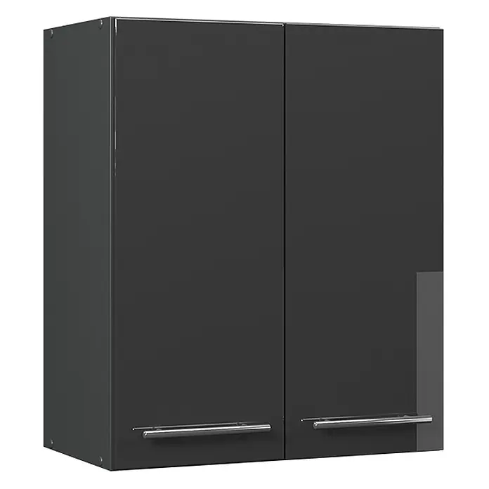 Vicco Hängeschrank Fame-Line, Anthrazit Hochglanz, 60 cm -  - Dunkelgrauer Wandschrank mit zwei Türen und Chromgriffen.