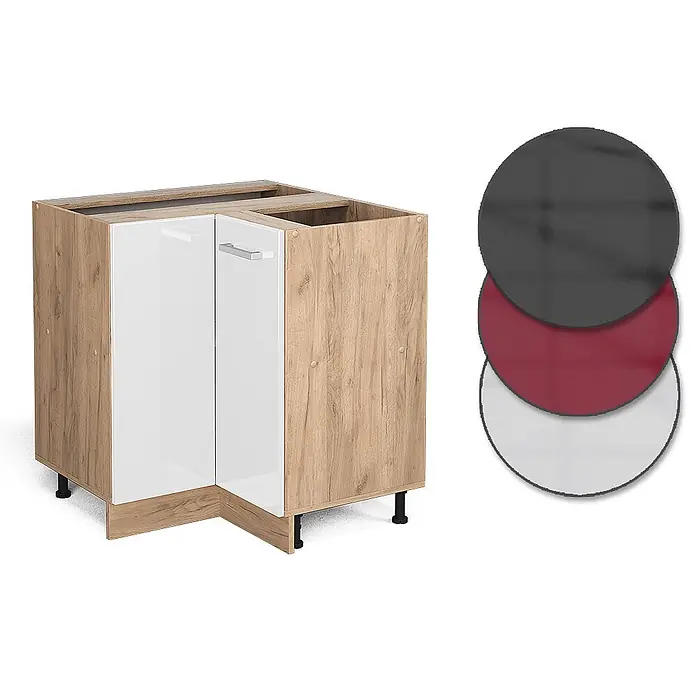Vicco Schrankküche R-Line Weiß Hochglanz AP Marmor - Weiß Hochglanz, Eckunterschrank - Küchen-Eckunterschrank mit hellem Holzrahmen, glänzend weißen Türen und silbernem Griff. Verfügbare Farben: Dunkelgrau, Bordeaux, Weiß.