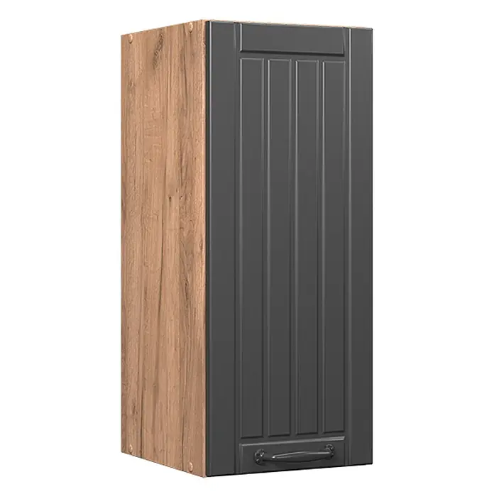 Vicco Schrankküche Fame-Line Dunkelgrau - Dunkelgrau, Hängeschrank 30 cm - Wandschrank mit dunkelgrauer Lattenfront und hölzerner Seitenwand.
