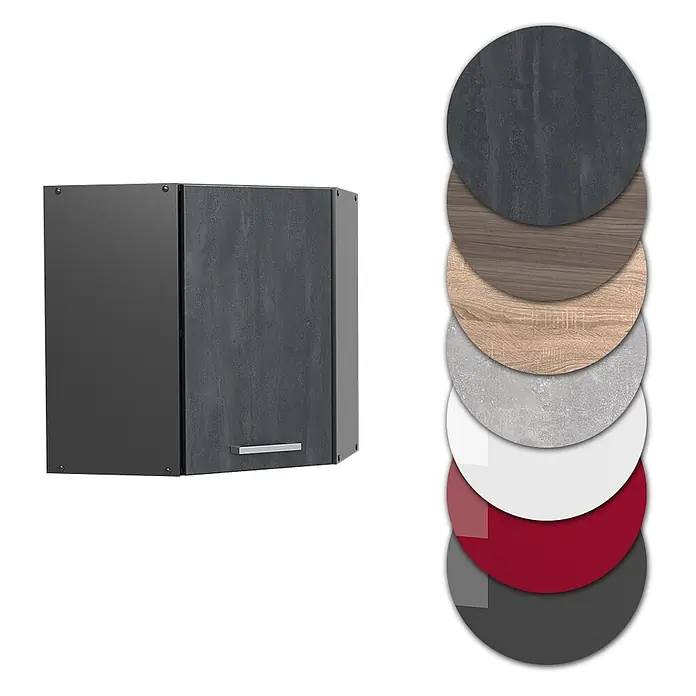 Vicco Eckhängeschrank R-Line, Schwarz Beton, 57 cm -  - Dunkelgrauer Küchen-Hängeschrank mit strukturierter Tür, Griff und verschiedenen Oberflächenoptionen.