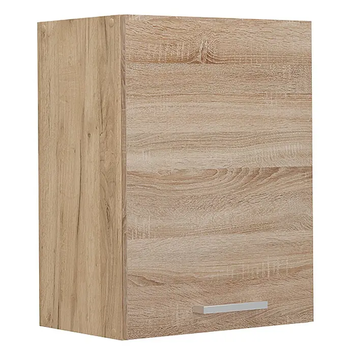 Vicco Schrankküche R-Line Sonoma - Sonoma, Hängeschrank 45 cm - Wandschrank in heller Holzoptik mit silbernem Griff.