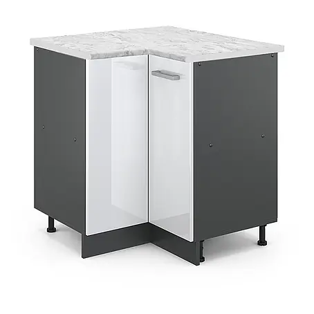 Vicco  Schrankküche R-Line Weiß Hochglanz AP Marmor
