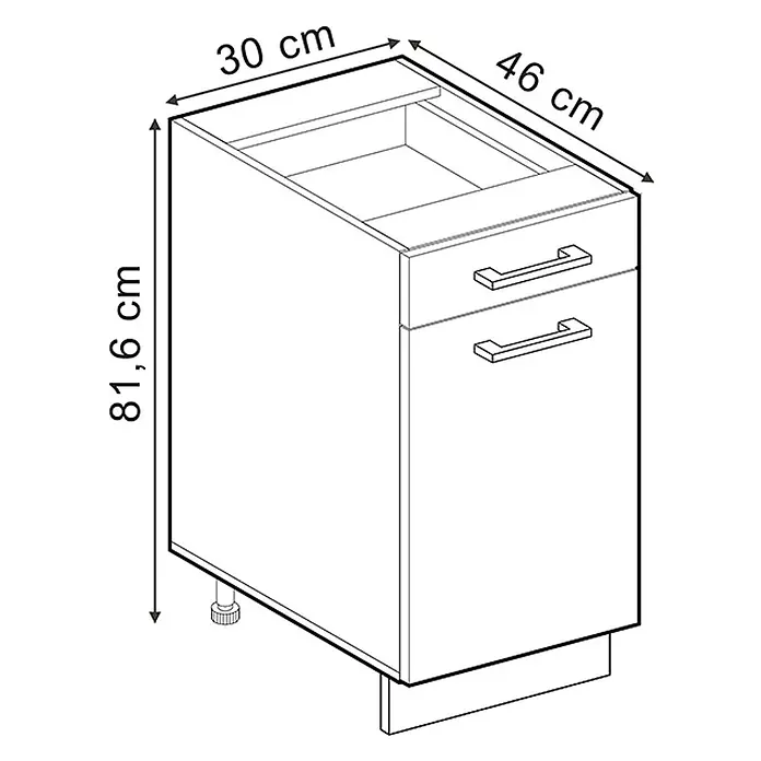 Vicco Schrankküche R-Line Weiß Landhaus ohne Arbeitsplatte - Weiß Landhaus, Apothekerunterschrank 30 cm - Küchenunterschrank mit zwei Schubladen und verstellbaren Füßen, 30x46x81.6 cm.
