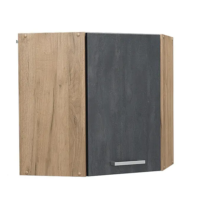 Vicco Eckhängeschrank R-Line, Schwarz Beton, 57 cm -  - Eckhängeschrank in Holzoptik und Dunkelgrau mit silbernem Griff.