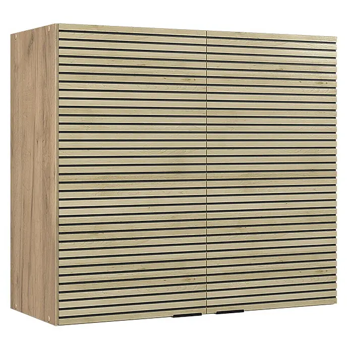 Vicco Schrankküche Fame-Line Eiche Paneel - Eiche Paneel, Hängeschrank 80 cm - Zweitüriger heller Holzschrank mit Lamellenfront und Seiten in Naturholzoptik.